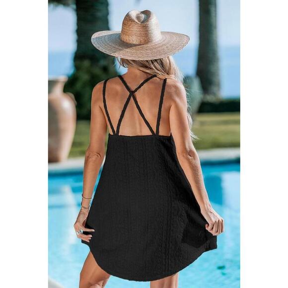 NWT Cupshe‎ Black Eyelet Jersey Sleeveless Cover-Up Dress - Size Small - Picture 2 of 3